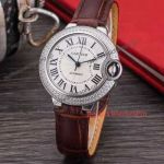 Faux Cartier Ballon Bleu 33mm Watch - Silver Dial With Diamond Bezel 